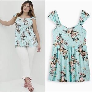 TORRID PEPLUM TANK - SUPER SOFT FLORAL BLUE